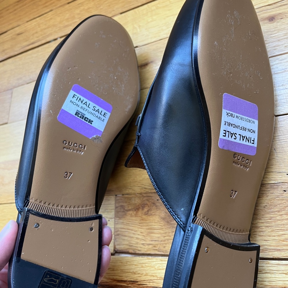 Gucci Black Leather Mules with Gold Hardware 7 37 Princetown Shoes Loafers - Picture 5 of 9